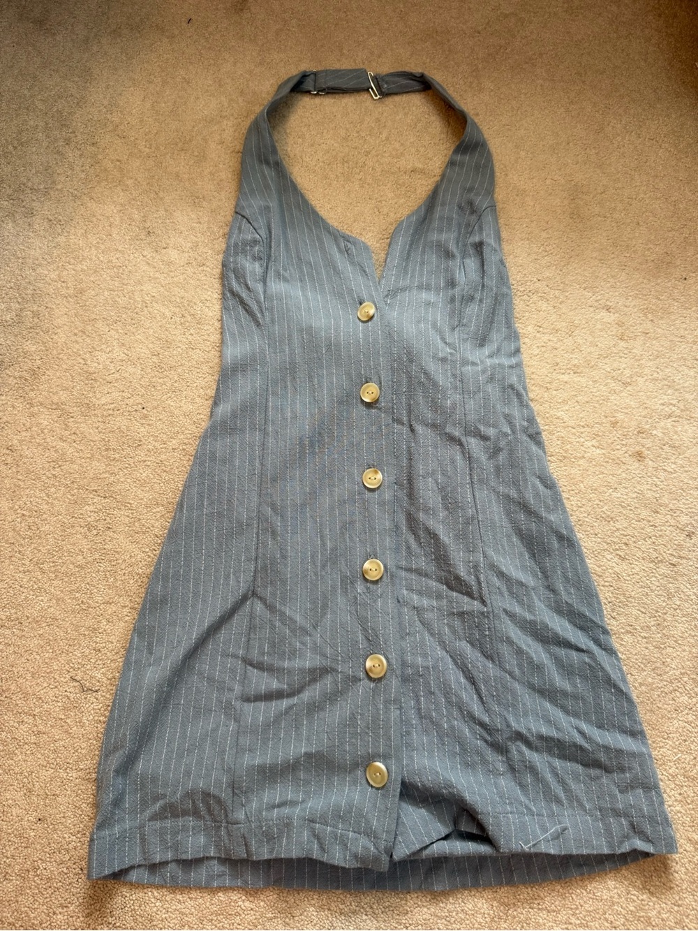 Monteau Gray Pinstripe Halter Button-Front Mini Dress